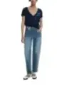 "Desigual T-Shirts im Sale | Desigual Damen TShirt Blau Druck V-Ausschnitt Herbst Winter online kaufen"|Planet-Deluxe