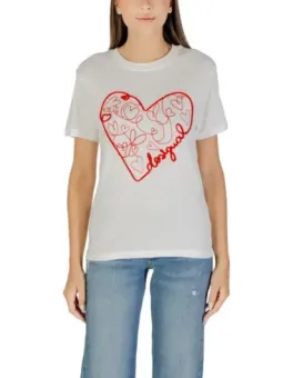 Desigual Damen T-Shirt Weiß Herbst/Winter Kurzarm Print