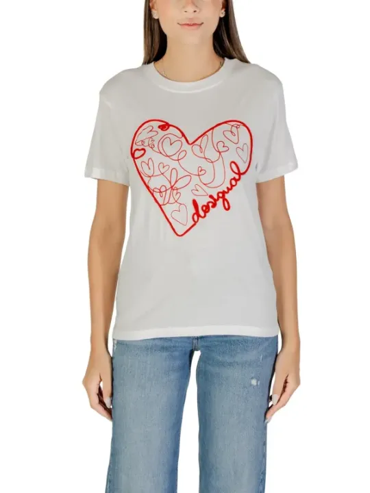 "Desigual T-Shirts im Sale | Desigual Damen T-Shirt Herbst/Winter Weißer Druck Kurzarm online kaufen"|Planet-Deluxe