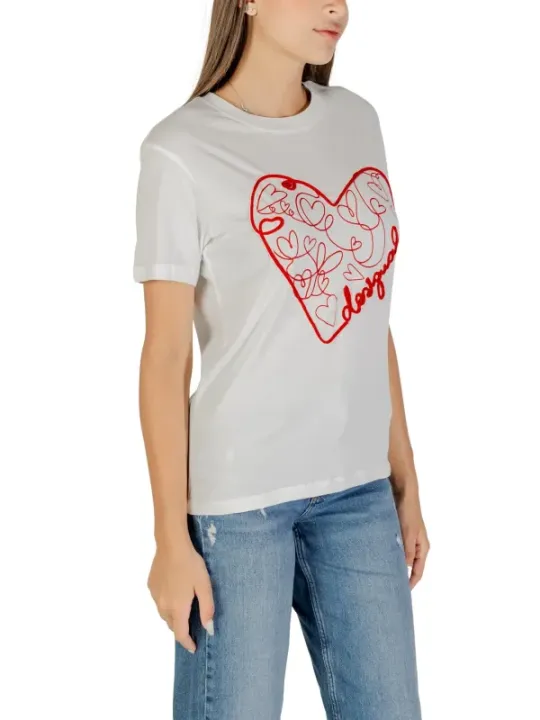 "Desigual T-Shirts im Sale | Desigual Damen T-Shirt Herbst/Winter Weißer Druck Kurzarm online kaufen"|Planet-Deluxe
