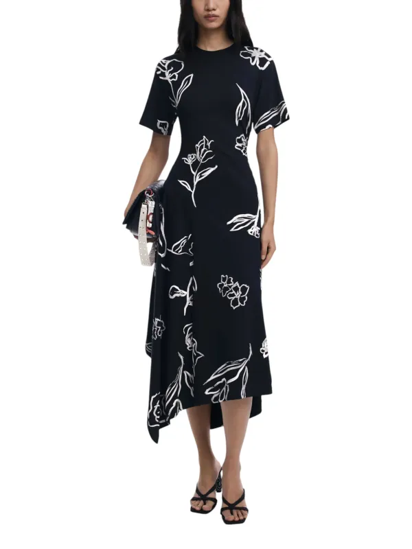 "Desigual Kleider im Sale | Desigual Damenkleid - Florales Herbst/Winter-Kleid in Schwarz mit Rundhalsausschnitt und kurzen Ärmeln - Artikelcode: 25WWVK44 online kaufen"|Planet-Deluxe