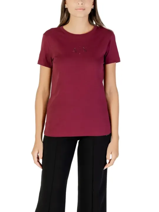 "Armani Exchange T-Shirts im Sale | Armani Exchange Damen TShirt Herbst Bordeaux Strass online kaufen"|Planet-Deluxe