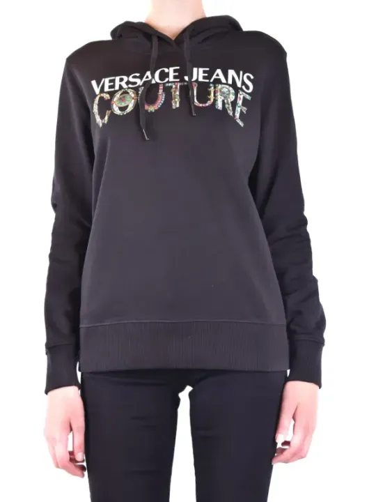 "Versace Jeans Couture Sweatshirts im Sale | Versace Jeans Couture Damen Kapuzenfleece in Schwarz mit Druckmuster - Herbst/Winter Kollektion, 100% Baumwolle, Artikelcode: V_ online kaufen"|Planet-Deluxe