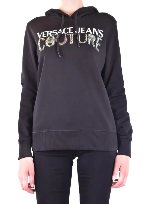 "Versace Jeans Couture Sweatshirts im Sale | Versace Jeans Couture Damen Kapuzenfleece in Schwarz mit Druckmuster - Herbst/Winter Kollektion, 100% Baumwolle, Artikelcode: V_ online kaufen"|Planet-Deluxe