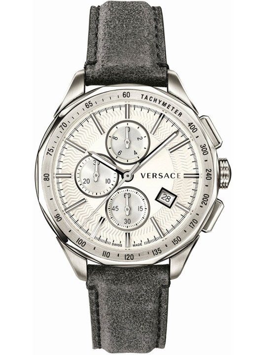 Graue Versace Uhr mit Lederarmband