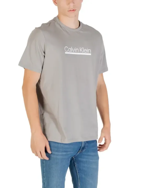 "Calvin Klein T-Shirts im Sale | Calvin Klein Herren TShirt Grau Druck Kurzarm Herbst Winter online kaufen"|Planet-Deluxe