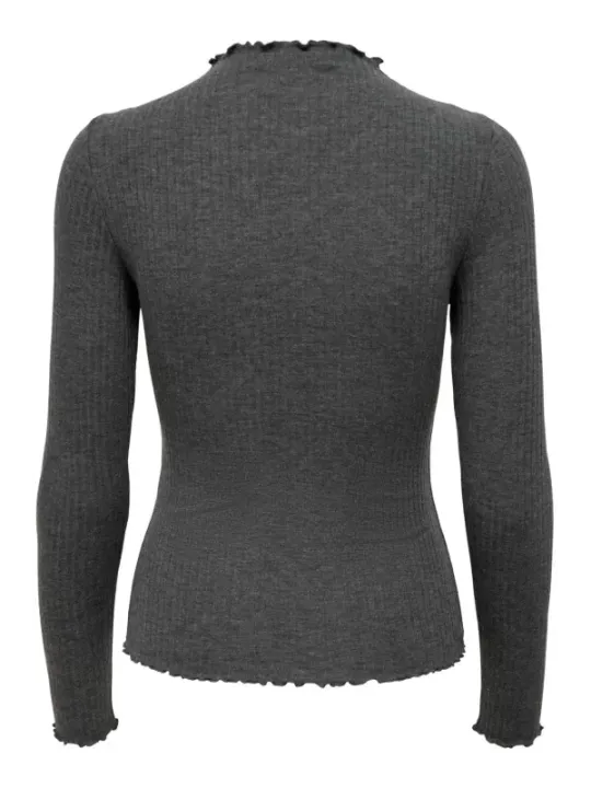 Dunkelgrauer Rippstrick Rollkragenpullover