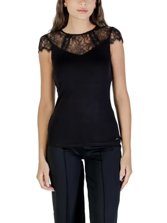 "Morgan De Toi Blusen im Sale | Morgan De Toi Damen Herbst/Winter Bluse Schwarz - Kurzarm Rundhals aus Viskose und Elasthan online kaufen"|Planet-Deluxe