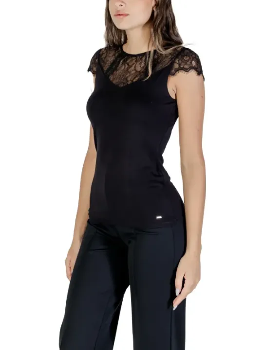 "Morgan De Toi Blusen im Sale | Morgan De Toi Damen Herbst/Winter Bluse Schwarz - Kurzarm Rundhals aus Viskose und Elasthan online kaufen"|Planet-Deluxe