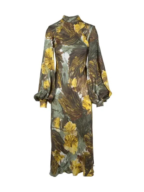 Gelbes Blumenmuster Kleid mit Rüschenärmeln Gelbes Blumenmuster Kleid mit Rüschenärmeln