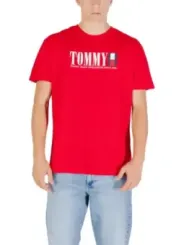 "Tommy Hilfiger Jeans T-Shirts im Sale | Tommy Hilfiger Herbst Rot TShirt Herren Bio Baumwolle online kaufen"|Planet-Deluxe