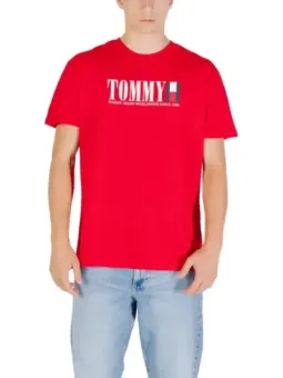 Tommy Hilfiger Herren T-Shirt Herbst Rot Bio-Baumwolle