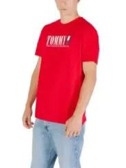 "Tommy Hilfiger Jeans T-Shirts im Sale | Tommy Hilfiger Herbst Rot TShirt Herren Bio Baumwolle online kaufen"|Planet-Deluxe