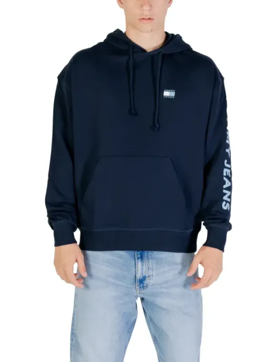 "Tommy Hilfiger Jeans Sweatshirts im Sale | Tommy Hilfiger Jeans Herren Kapuzen-Fleece "Felpa Uomo" - Blau mit Druckmuster, Herbst/Winter Kollektion, 100% Bio-Baumwolle online kaufen"|Planet-Deluxe