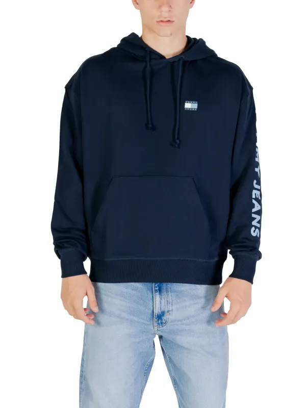 "Tommy Hilfiger Jeans Sweatshirts im Sale | Tommy Hilfiger Jeans Herren Kapuzen-Fleece "Felpa Uomo" - Blau mit Druckmuster, Herbst/Winter Kollektion, 100% Bio-Baumwolle online kaufen"|Planet-Deluxe