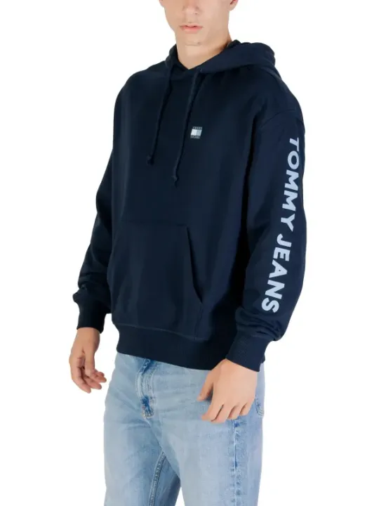 "Tommy Hilfiger Jeans Sweatshirts im Sale | Tommy Hilfiger Jeans Herren Kapuzen-Fleece "Felpa Uomo" - Blau mit Druckmuster, Herbst/Winter Kollektion, 100% Bio-Baumwolle online kaufen"|Planet-Deluxe