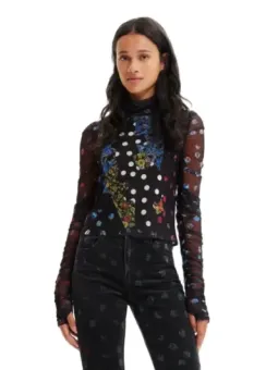 Buntes Mesh-Bluse mit Blumenmuster