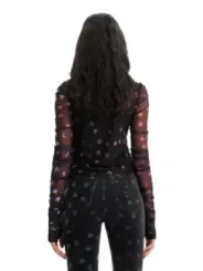 Schwarzes Polka-Dot Langarm-Top