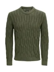Grüner Strickpullover mit Zopfmuster