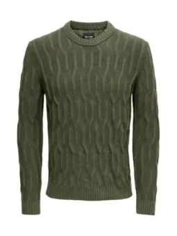 Grüner Strickpullover mit Zopfmuster
