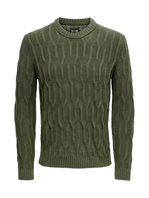 Grüner Strickpullover mit Zopfmuster