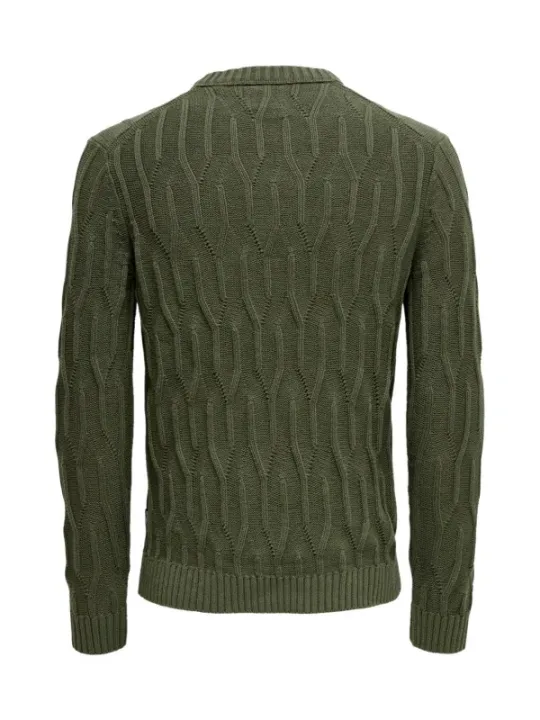 Dunkelgrüner Strickpullover mit Kragen