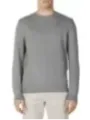 Grauer Wollpullover mit geripptem Kragen