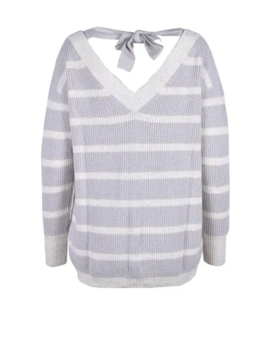 Lorena Antoniazzi grauer Strickpullover mit V-Ausschnitt