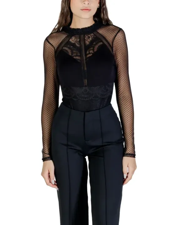 "Morgan De Toi Blusen im Sale | Morgan De Toi Damenbluse Schwarz - Elegante Herbst/Winter Bluse mit Druckknöpfen und Rundhalsausschnitt online kaufen"|Planet-Deluxe