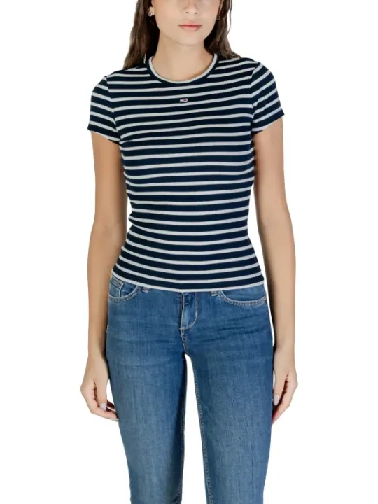 "Tommy Hilfiger Jeans T-Shirts im Sale | Tommy Hilfiger Damen Streifen T-Shirt Blau Kurzarm online kaufen"|Planet-Deluxe