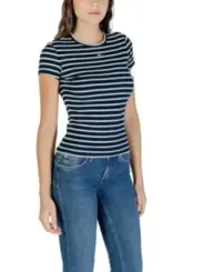 "Tommy Hilfiger Jeans T-Shirts im Sale | Tommy Hilfiger Damen Streifen T-Shirt Blau Kurzarm online kaufen"|Planet-Deluxe