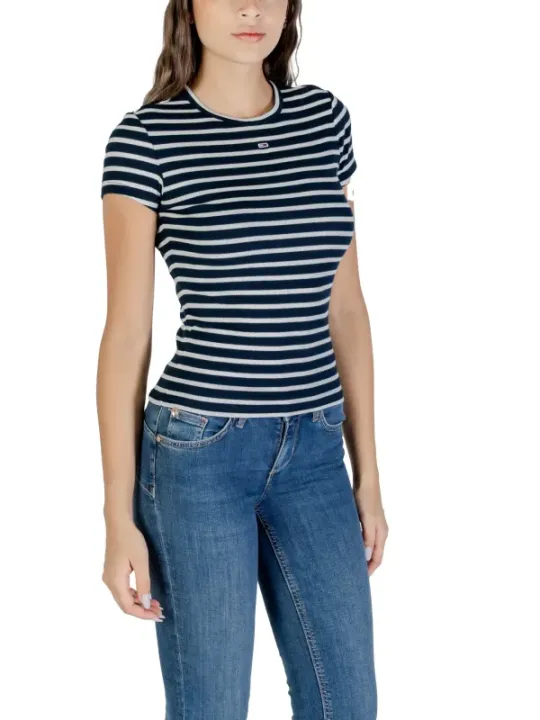 "Tommy Hilfiger Jeans T-Shirts im Sale | Tommy Hilfiger Damen Streifen T-Shirt Blau Kurzarm online kaufen"|Planet-Deluxe