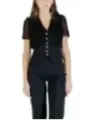 "Morgan De Toi Blusen im Sale | Morgan De Toi Damen Herbst/Winter Bluse mit V-Ausschnitt in Schwarz – Klassischer Stil, Kurzarm, 100% Polyester online kaufen"|Planet-Deluxe