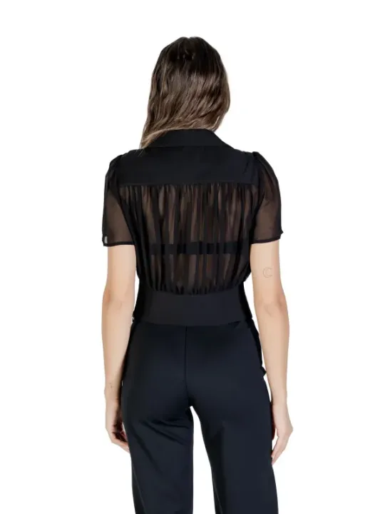 "Morgan De Toi Blusen im Sale | Morgan De Toi Damen Herbst/Winter Bluse mit V-Ausschnitt in Schwarz – Klassischer Stil, Kurzarm, 100% Polyester online kaufen"|Planet-Deluxe