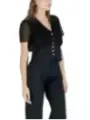 "Morgan De Toi Blusen im Sale | Morgan De Toi Damen Herbst/Winter Bluse mit V-Ausschnitt in Schwarz – Klassischer Stil, Kurzarm, 100% Polyester online kaufen"|Planet-Deluxe