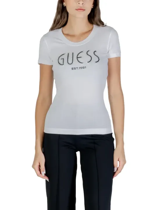 "Guess T-Shirts im Sale | Guess Damen T-Shirt Weiß Druck Kurzarm Herbst/Winter online kaufen"|Planet-Deluxe