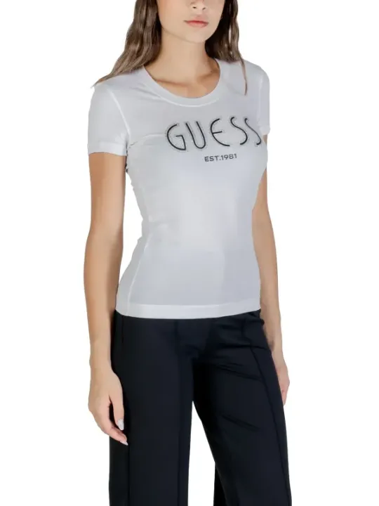 "Guess T-Shirts im Sale | Guess Damen T-Shirt Weiß Druck Kurzarm Herbst/Winter online kaufen"|Planet-Deluxe
