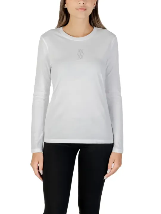 "Armani Exchange T-Shirts im Sale | Armani Exchange Damen Langarm T-Shirt Weiß Strassdruck online kaufen"|Planet-Deluxe