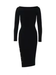 "Elisabetta Franchi Kleider im Sale | Elisabetta Franchi Damenkleid - Elegantes Herbst/Winter Kleid in Schwarz mit Langarm und U-Boot-Ausschnitt online kaufen"|Planet-Deluxe