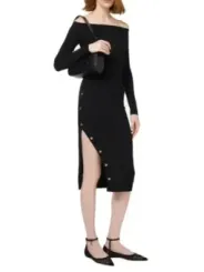 "Elisabetta Franchi Kleider im Sale | Elisabetta Franchi Damenkleid - Elegantes Herbst/Winter Kleid in Schwarz mit Langarm und U-Boot-Ausschnitt online kaufen"|Planet-Deluxe