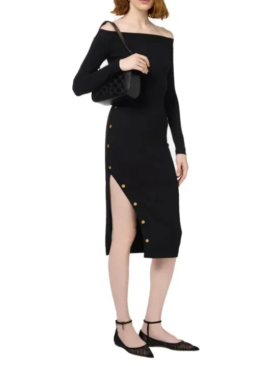 "Elisabetta Franchi Kleider im Sale | Elisabetta Franchi Damenkleid - Elegantes Herbst/Winter Kleid in Schwarz mit Langarm und U-Boot-Ausschnitt online kaufen"|Planet-Deluxe