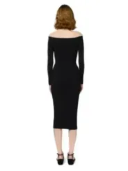 "Elisabetta Franchi Kleider im Sale | Elisabetta Franchi Damenkleid - Elegantes Herbst/Winter Kleid in Schwarz mit Langarm und U-Boot-Ausschnitt online kaufen"|Planet-Deluxe