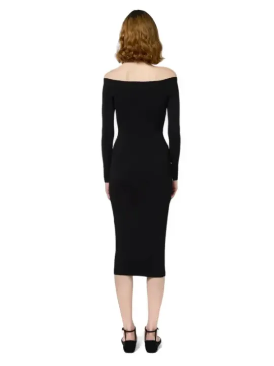 "Elisabetta Franchi Kleider im Sale | Elisabetta Franchi Damenkleid - Elegantes Herbst/Winter Kleid in Schwarz mit Langarm und U-Boot-Ausschnitt online kaufen"|Planet-Deluxe