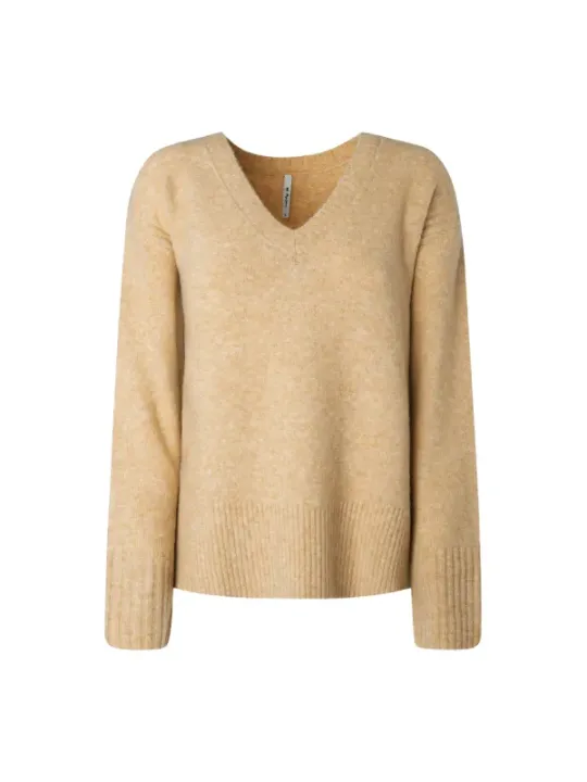 Beiger V-Ausschnitt Wollpullover Pepe Jeans