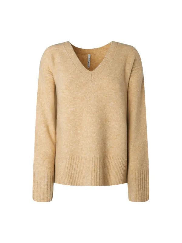 Beiger V-Ausschnitt Wollpullover Pepe Jeans Beiger V-Ausschnitt Wollpullover Pepe Jeans