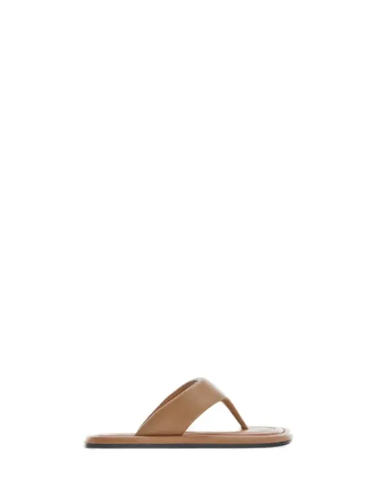 "Mango Flip Flops im Sale | Mango Damen Leder Zehentrenner in Beige – Einfarbig, Perfekt für Frühling/Sommer online kaufen"|Planet-Deluxe