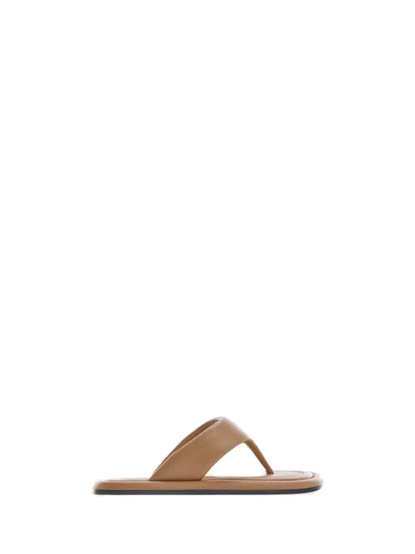 "Mango Flip Flops im Sale | Mango Damen Leder Zehentrenner in Beige – Einfarbig, Perfekt für Frühling/Sommer online kaufen"|Planet-Deluxe