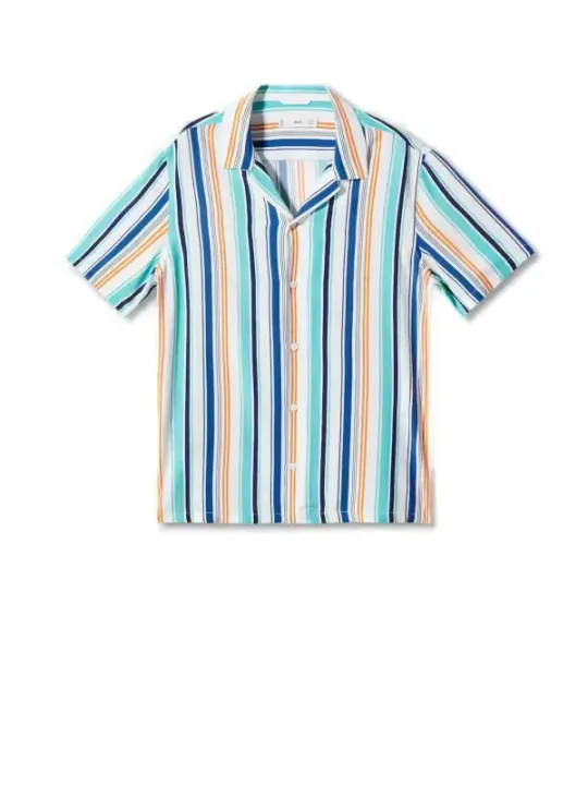 "Mango Hemden im Sale | Mango Herren Kurzarmhemd Azurblau Streifen online kaufen"|Planet-Deluxe