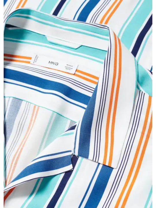 "Mango Hemden im Sale | Mango Herren Kurzarmhemd Azurblau Streifen online kaufen"|Planet-Deluxe