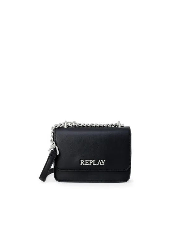 "Replay Einzelstücke & Seltenheiten im Sale | Replay Damen Umhängetasche Herbst/Winter Schwarz – Elegante Einfarbige Tasche mit Clipverschluss, 14x20x7 cm | Modell: FW3001 online kaufen"|Planet-Deluxe